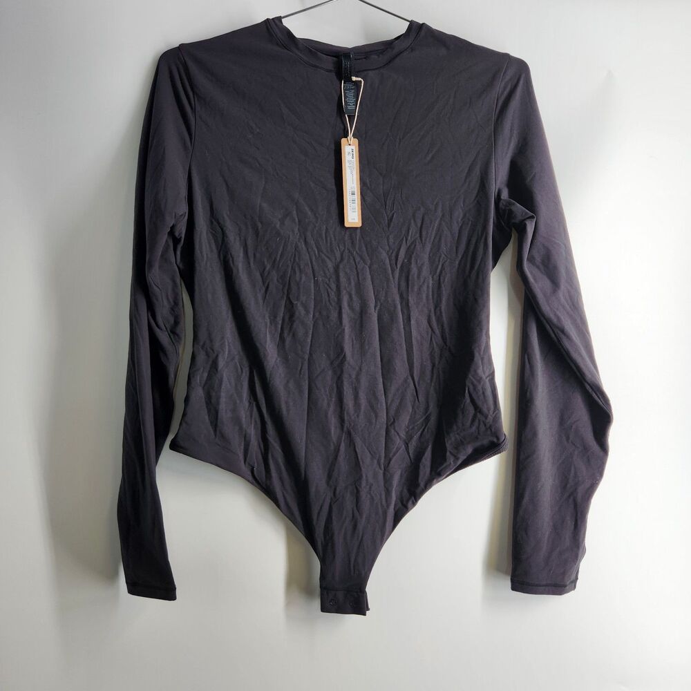 Skims XL Onyx Black Fits Everybody Long Sleeve Crew Neck Bodysuit NWT‎ 70$
